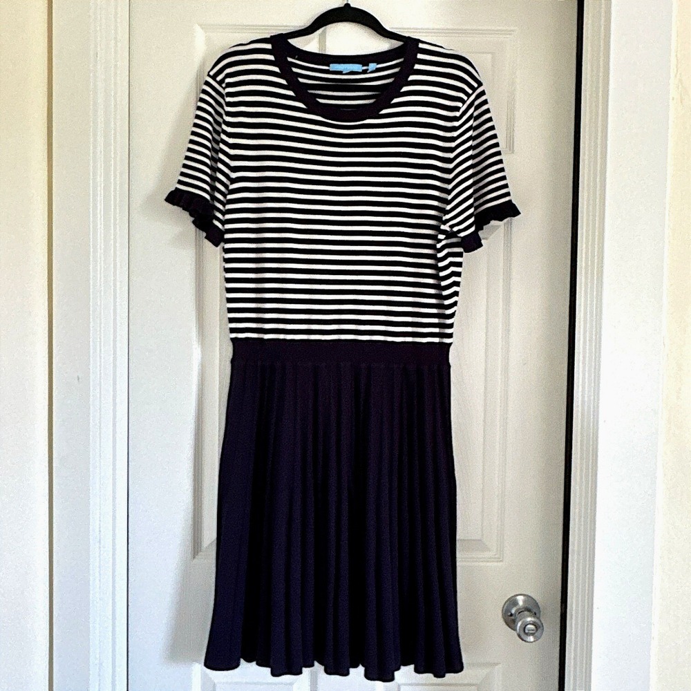 Draper James Knit Dress XXL Nautical Striped Ruffle Sleeve Pleated Skirt Stretch - Picture 3 of 13